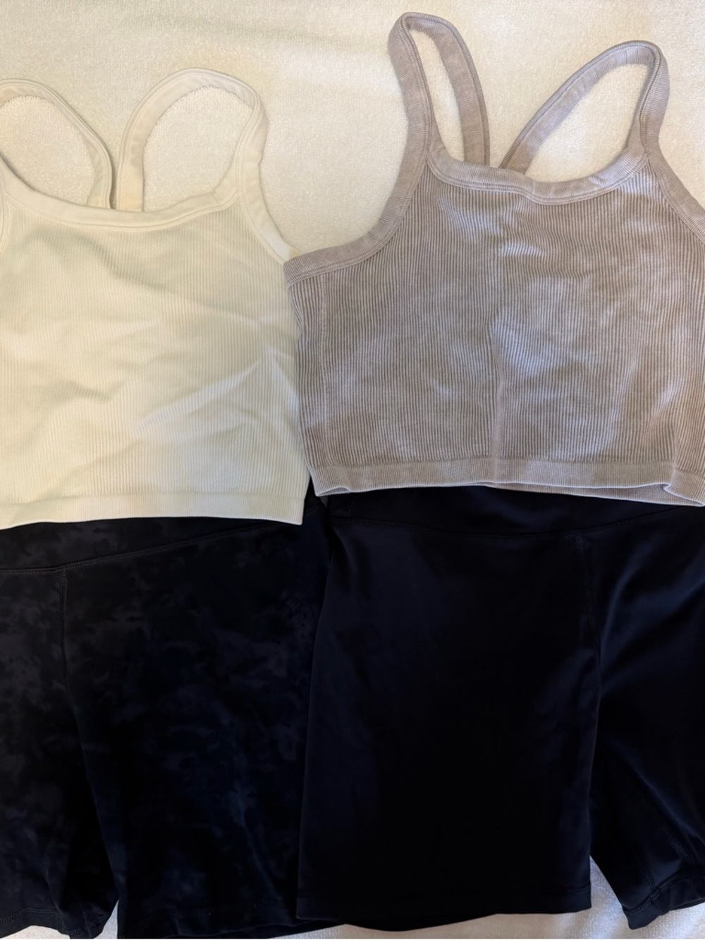 CRZ yoga bundle Ribbed Cropped Tank Tops & Black Biker Shorts Duo